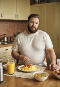 Tüp Mide Psikolojik Hazırlık sürecinde beslenme alışkanlıklarını gözden geçiren kilolu erkek